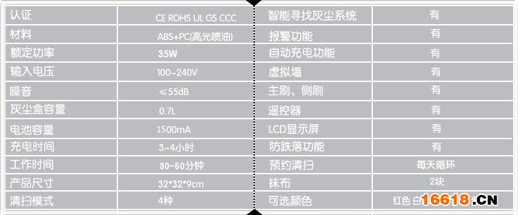 FA-610智能掃地機規(guī)格參數(shù)